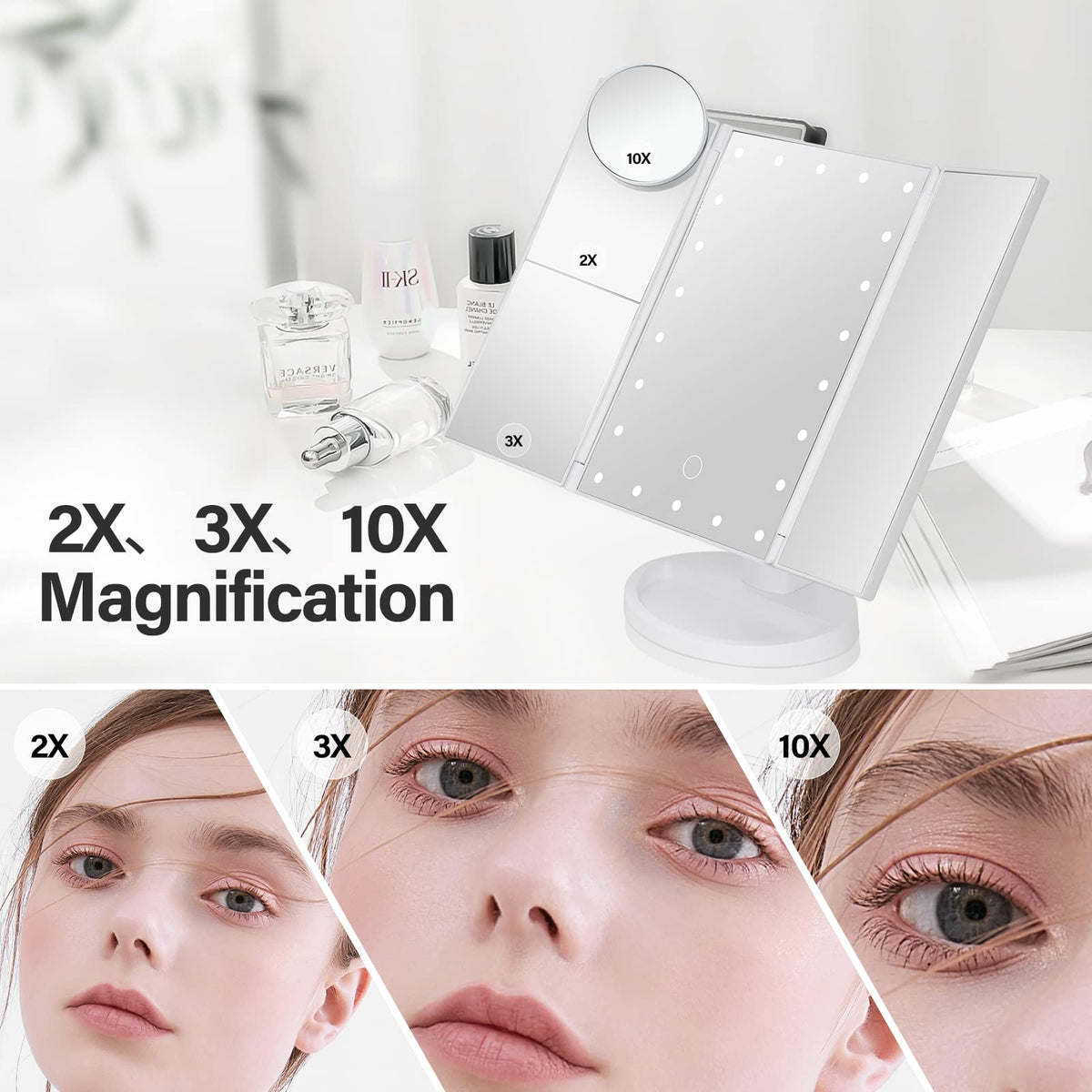 Détail du miroir DenCert avec trois panneaux de grossissement