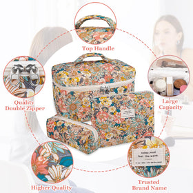 Détail du motif floral du sac de maquillage Gosect