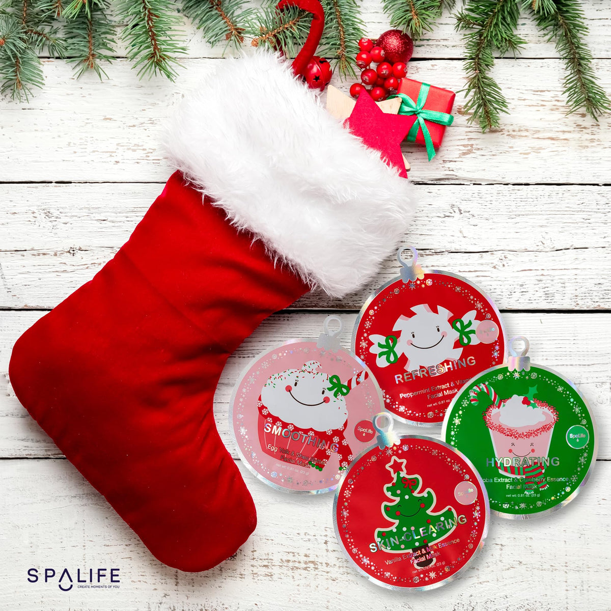 Détail du packaging des masques de visage SpaLife