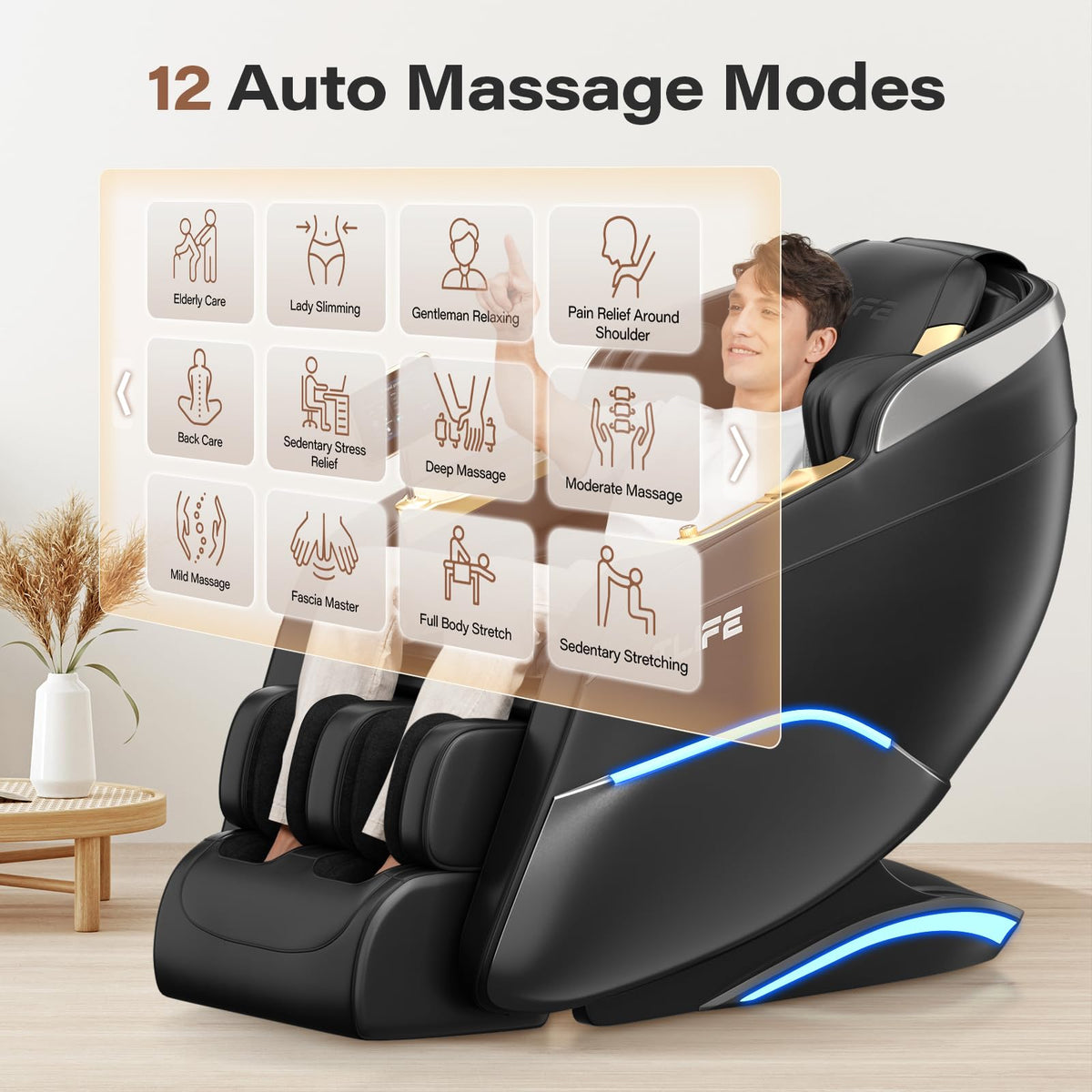 Détail du panneau de contrôle du fauteuil de massage TLIFE