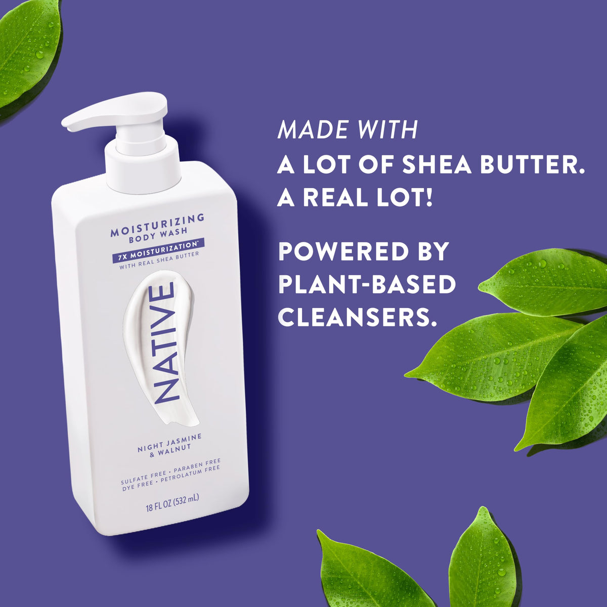 Détail du parfum de jasmin et noix du gel douche Native