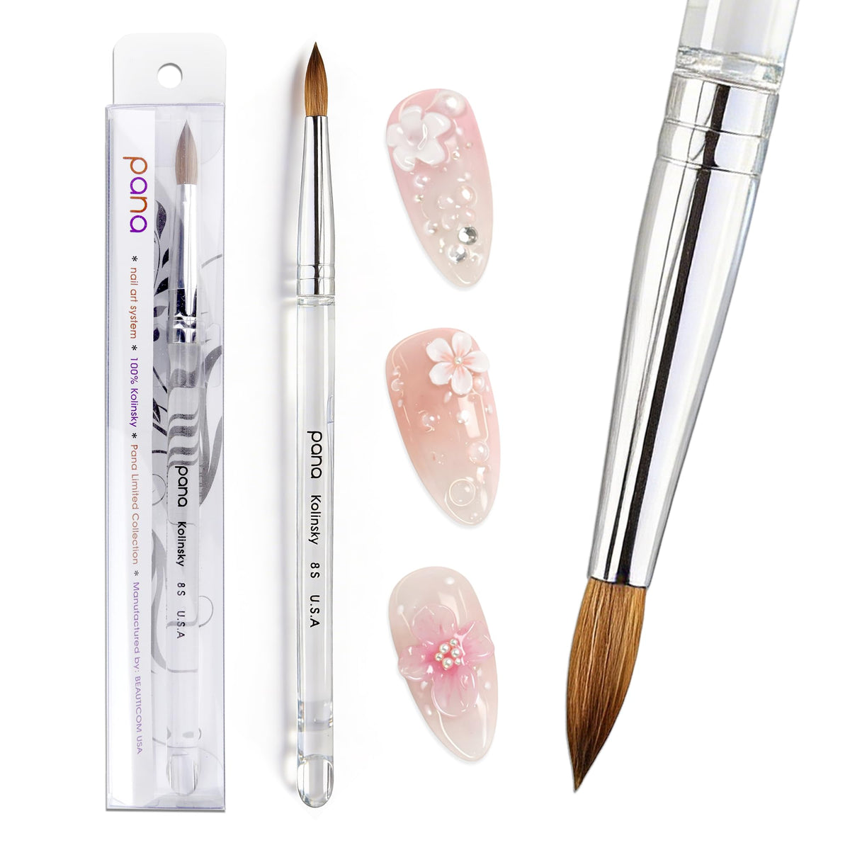 Détail du pinceau à ongles PANA avec ferule en métal