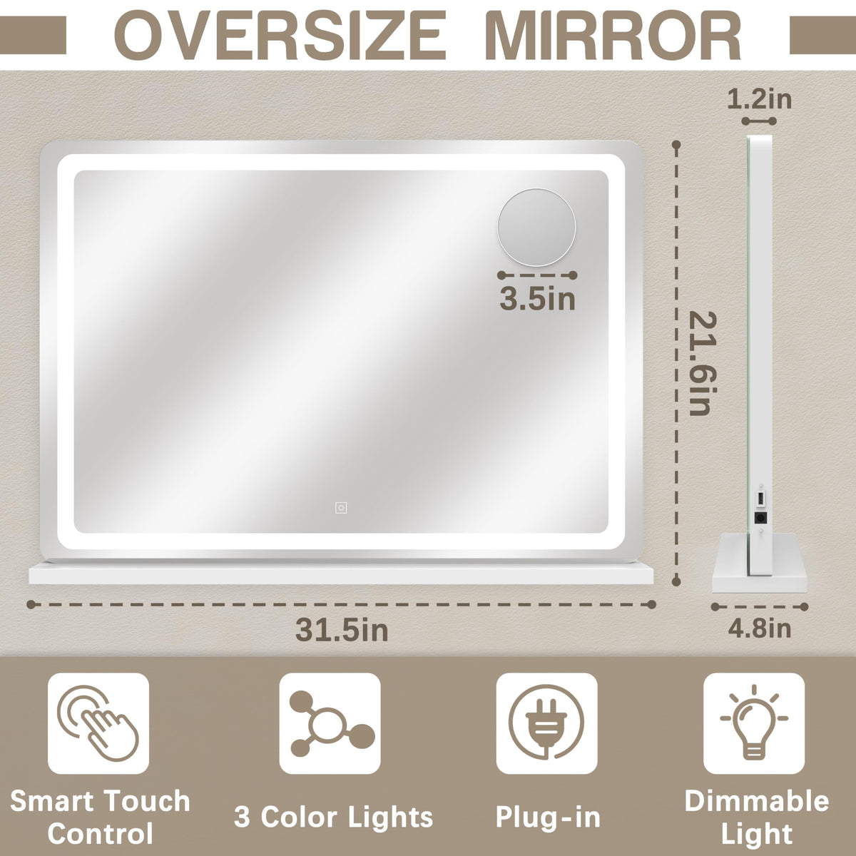 Détail du réglage de luminosité sur le miroir ROLOVE