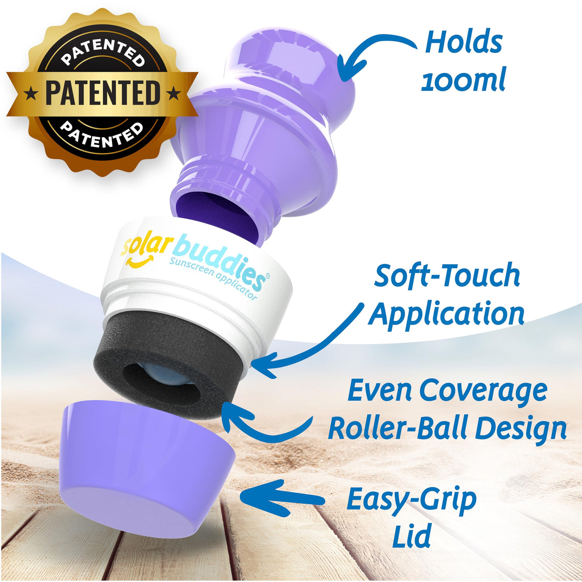 Détail du rouleau applicateur de crème solaire Solar Buddies