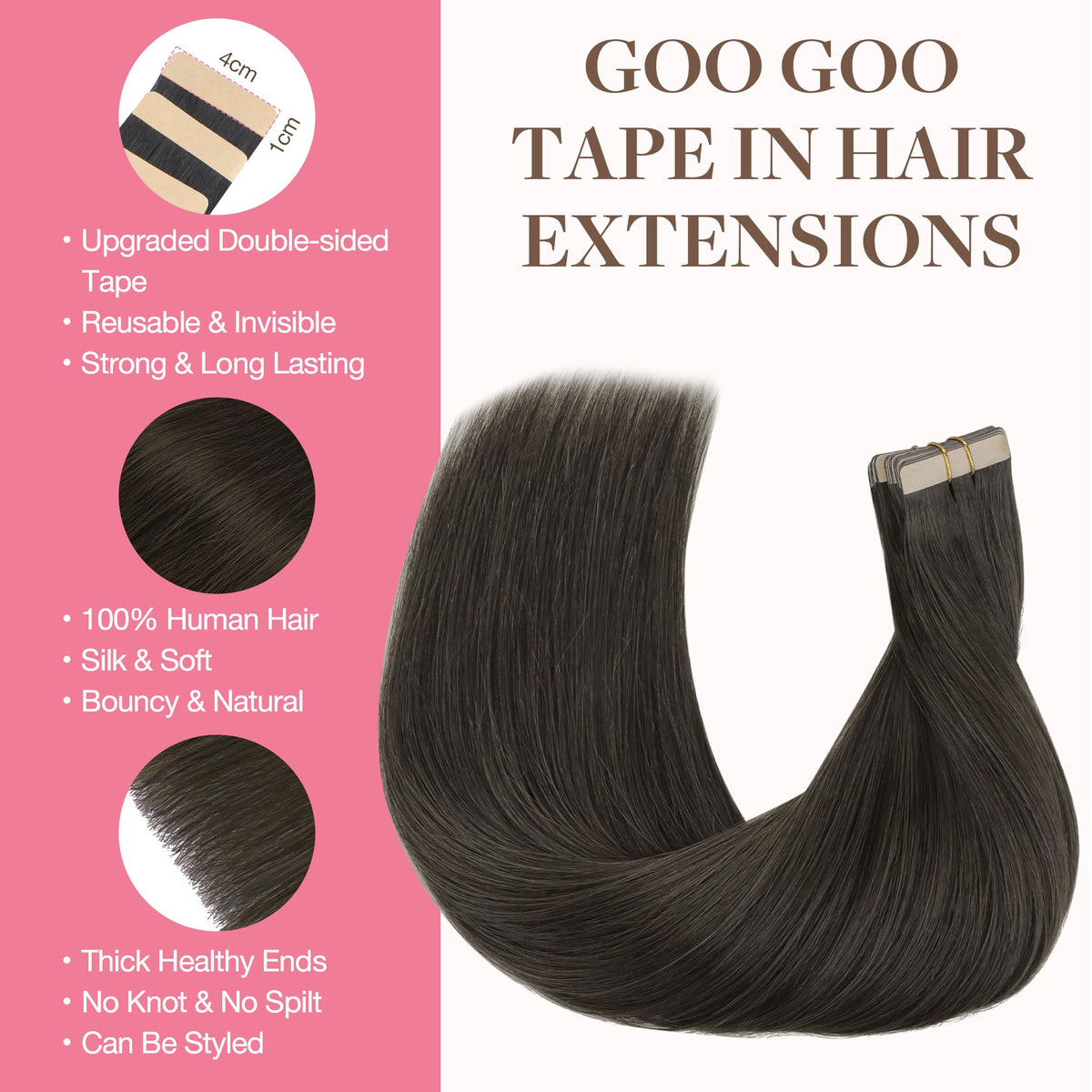 Détail du ruban adhésif des extensions de cheveux GOO GOO
