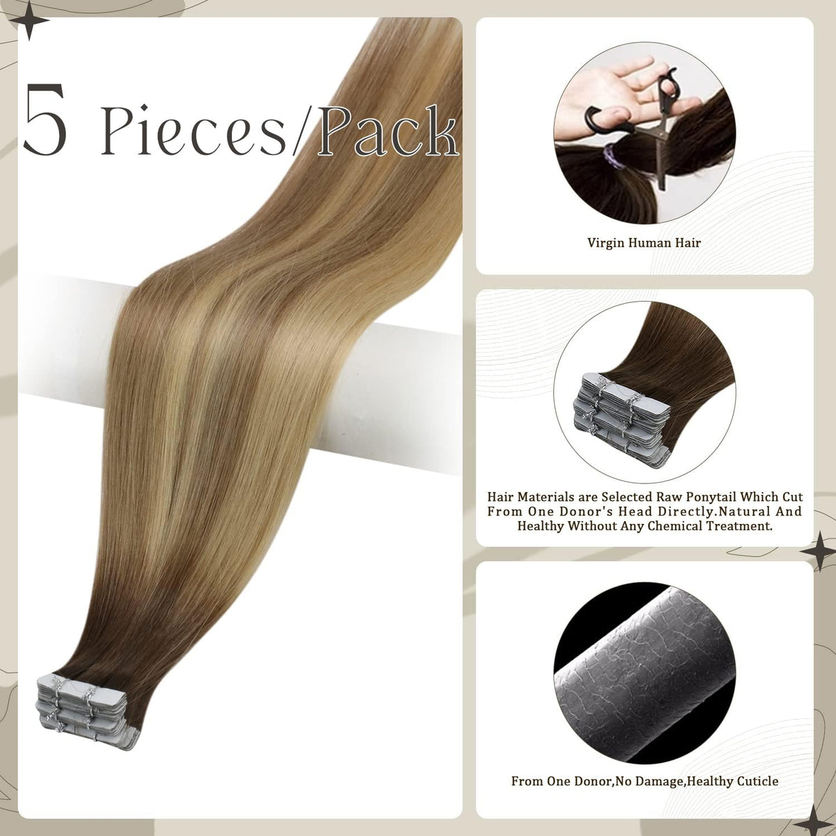Détail du ruban adhésif des extensions Full Shine