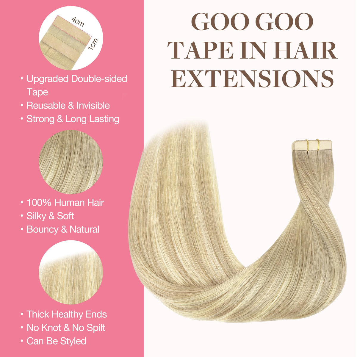Détail du ruban hypoallergénique des extensions GOO GOO