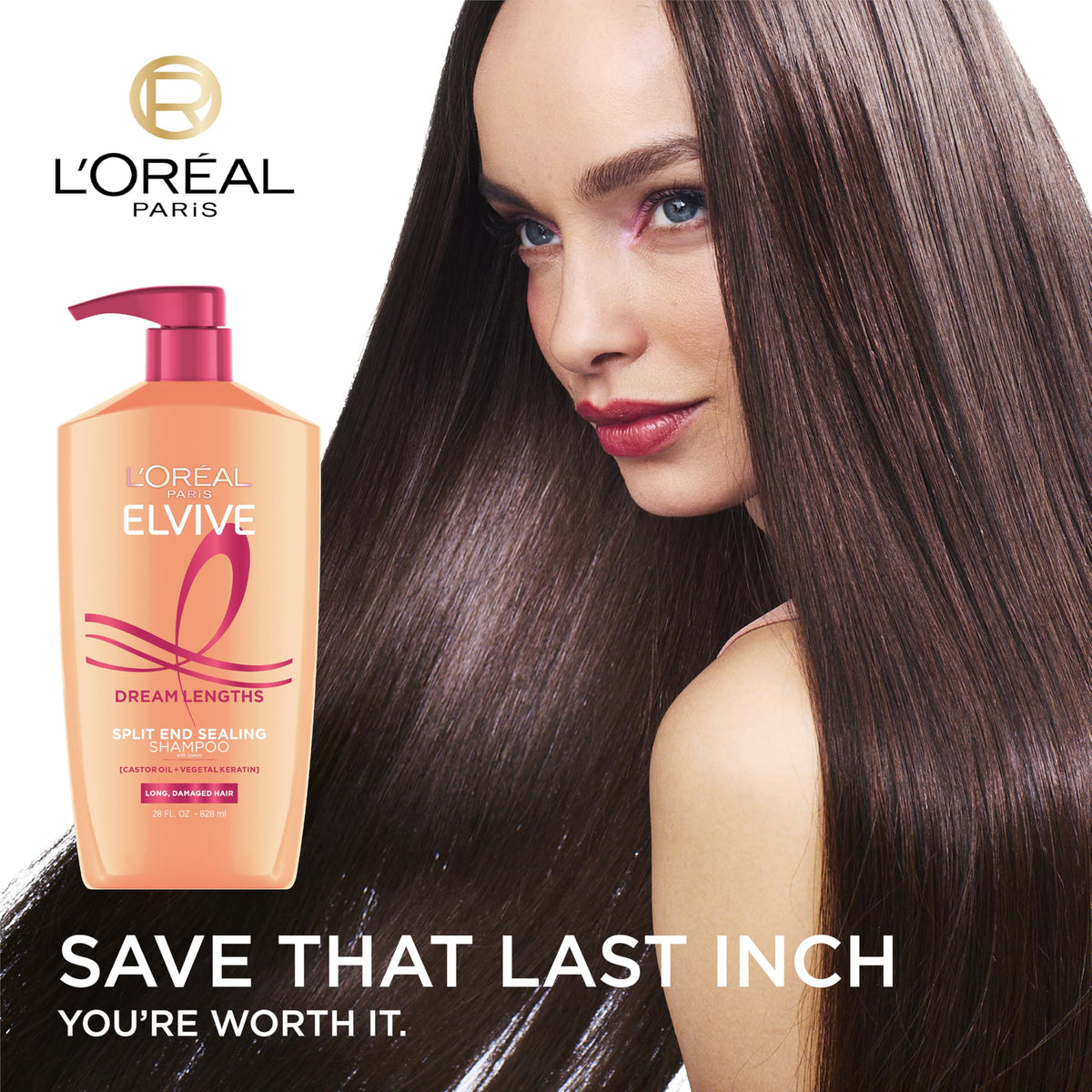 Détail du shampooing L'Oreal Paris Elvive Dream Lengths avec huile de ricin