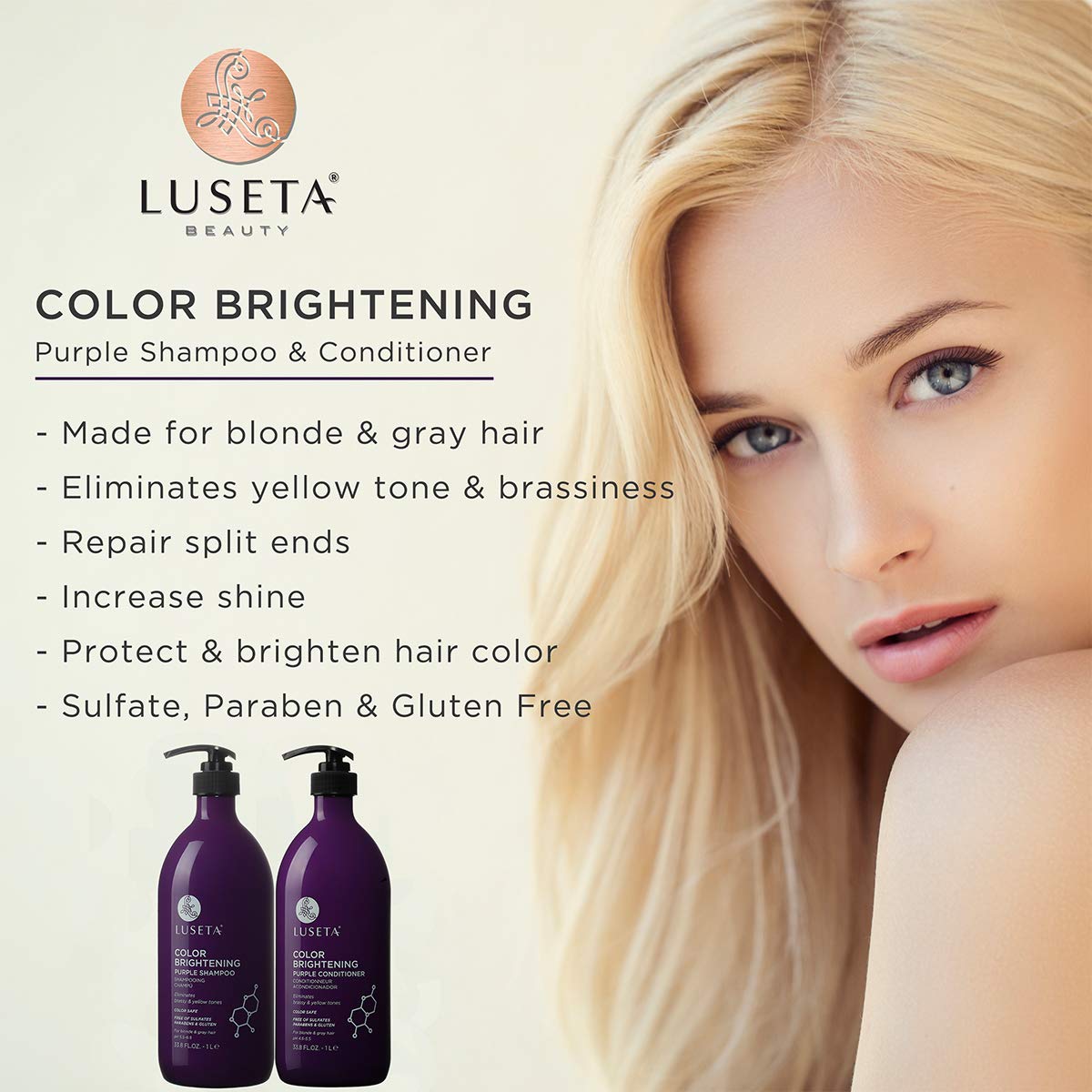 Détail du shampooing violet L LUSETA avec pompe