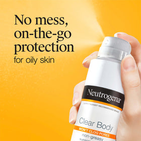 Détail du spray solaire Neutrogena avec technologie Helioplex