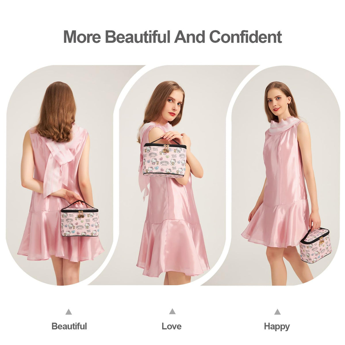 Détail du tissu de la trousse de maquillage AmBealla rose