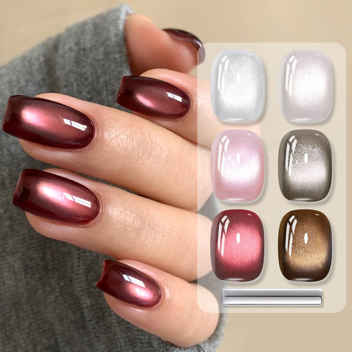 Détail du vernis à ongles gel magnétique Cat couleur argentée