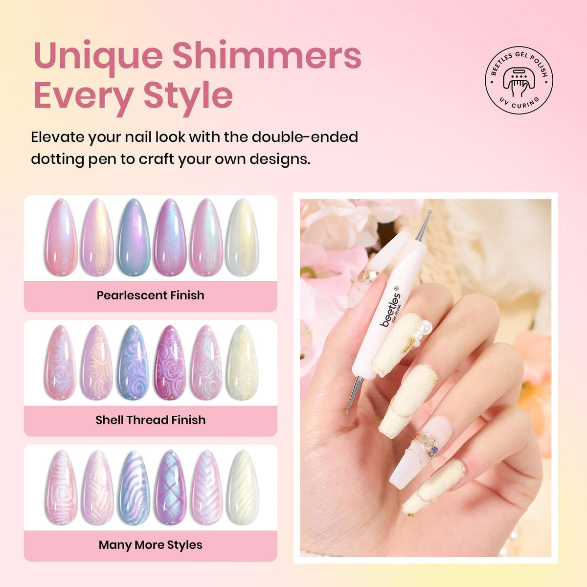 Détail du vernis à ongles gel violet lavande beetles