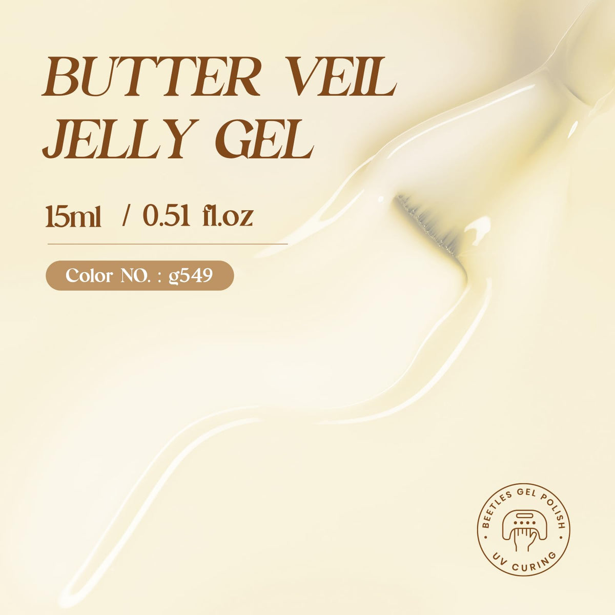 Détail du vernis en gel jaune beurre avec texture translucide