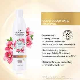 Détail sur le flacon de shampooing Biotera Ultra Color Care