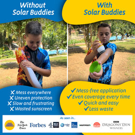 Détails de l'applicateur de crème solaire Solar Buddies avec bouchon jaune