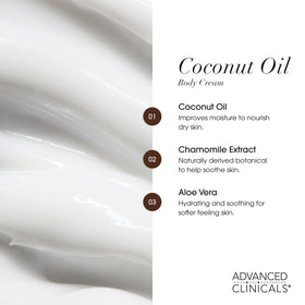 Détails de l'emballage de la crème corporelle Advanced Clinicals à l'huile de coco