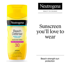 Détails de l'étiquette de la Crème Solaire Neutrogena Beach Defense SPF 30