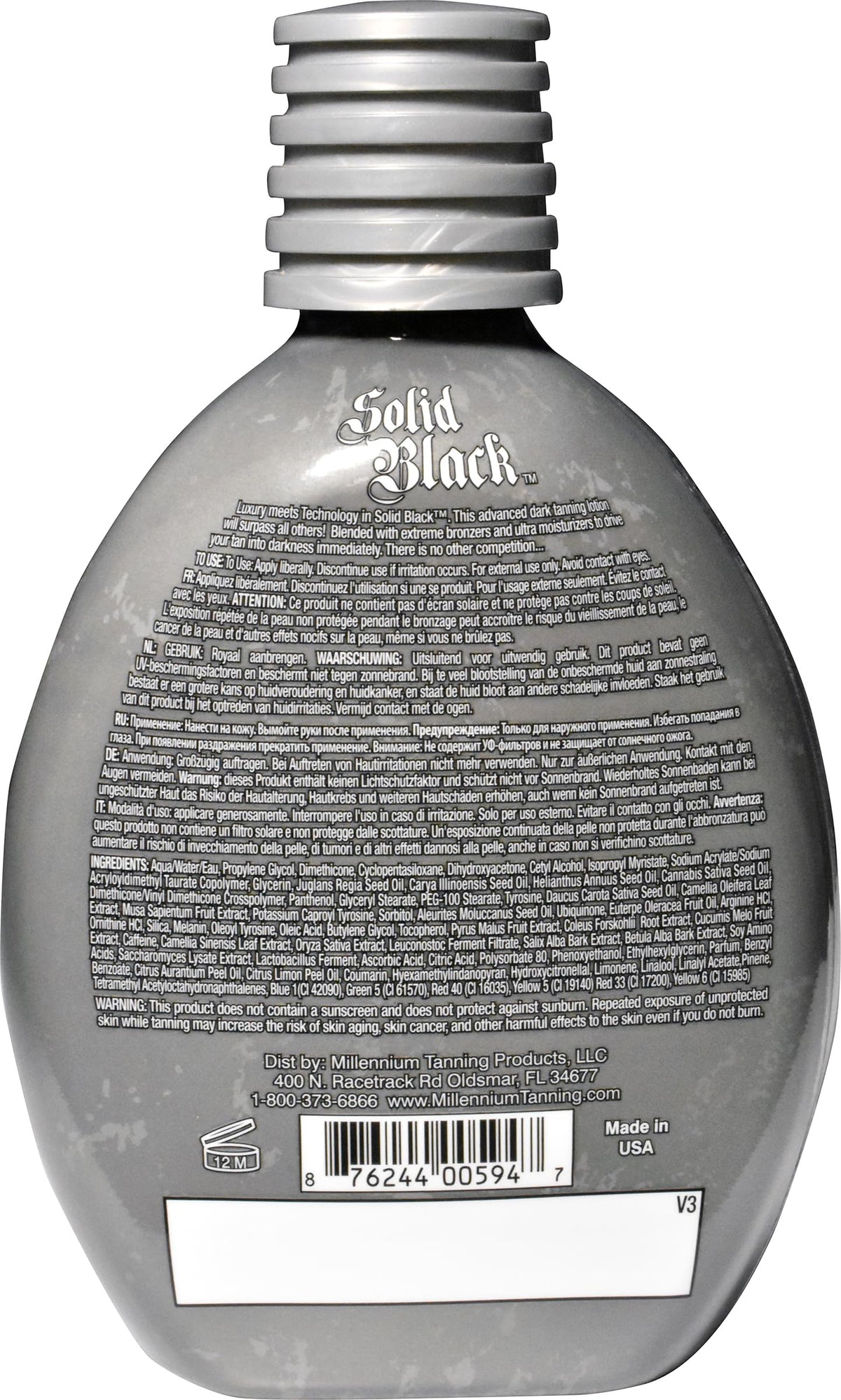 Détails de l'étiquette de la lotion Millennium Tanning 400 ml