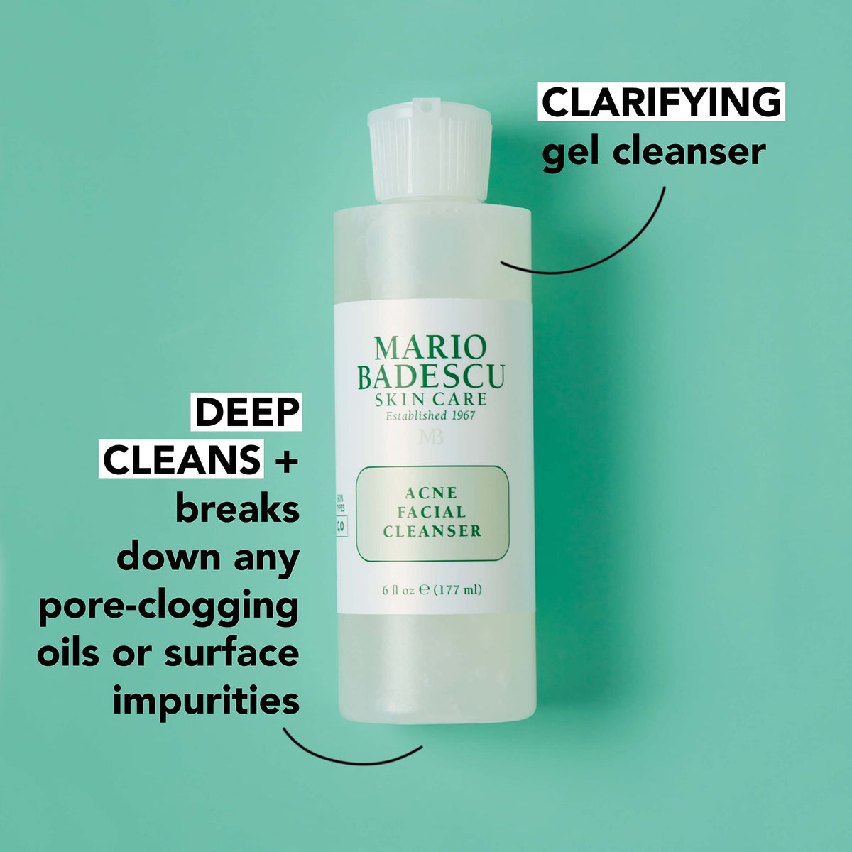 Détails de l'étiquette du Nettoyant Visage Acné Mario Badescu