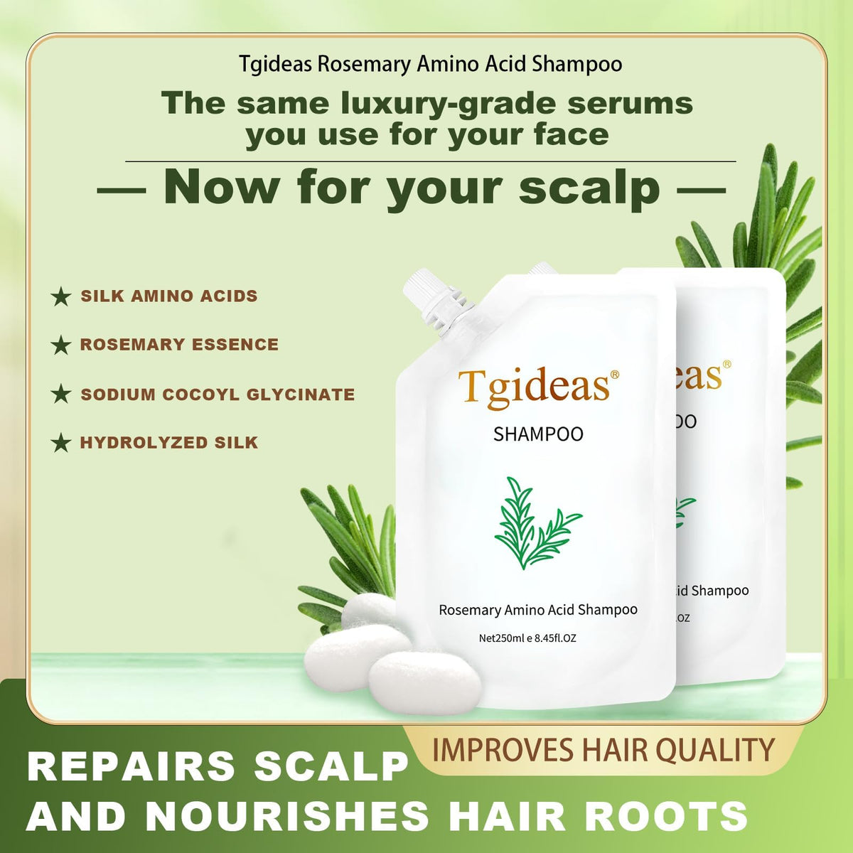 Détails de l'étiquette du shampooing Biotin Romarin Tgideas