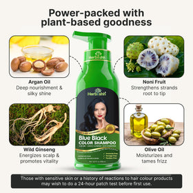 Détails de l'étiquette du shampooing colorant Herbishh