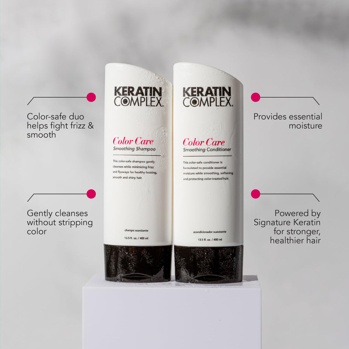 Détails de l'étiquette du shampooing Keratin Complex Soin Couleur