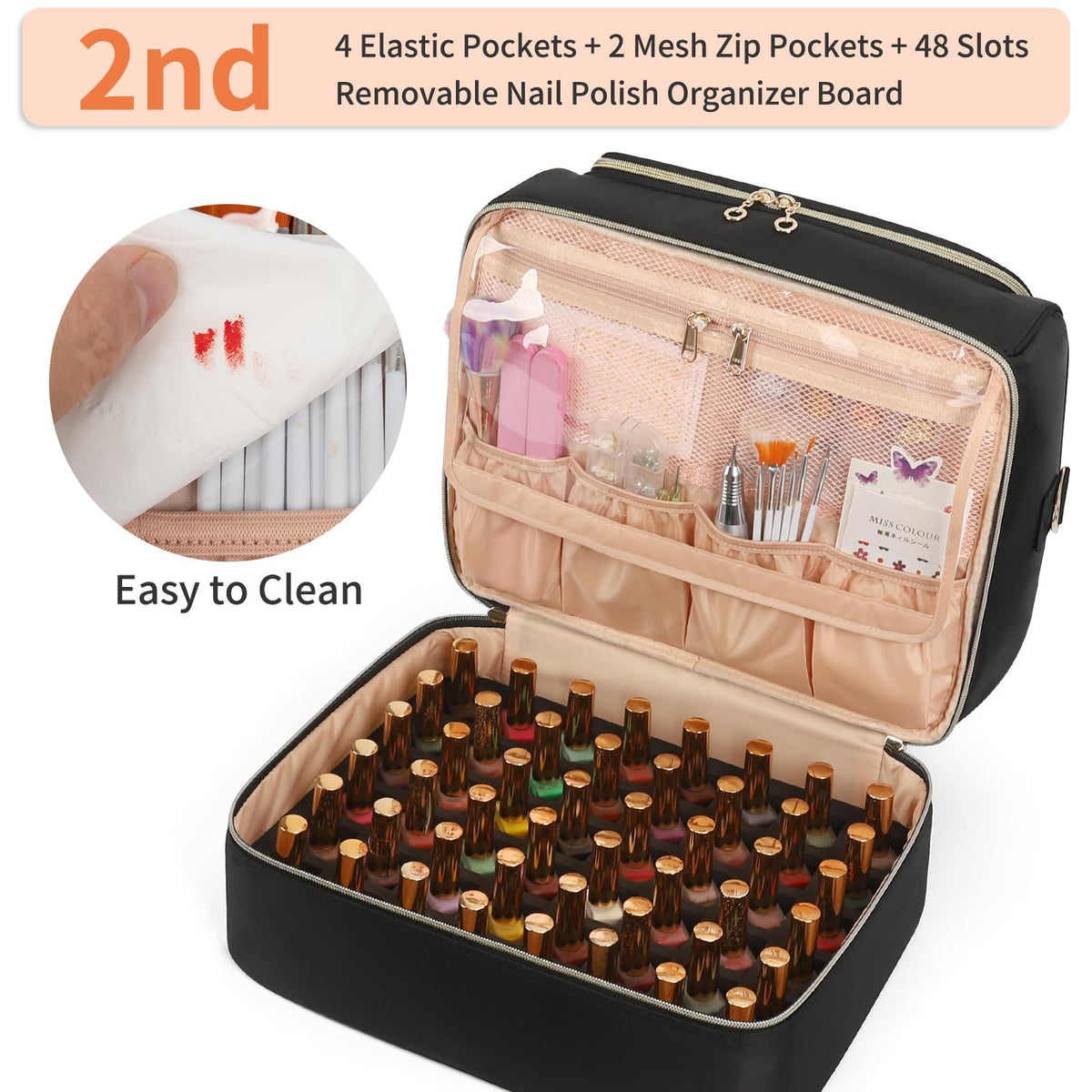 Détails de l'intérieur de l'organiseur de vernis à ongles CUBETASTIC