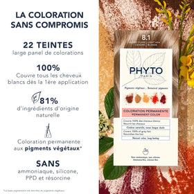 Détails de la boîte de teinture PHYTO Phytocolor 8.1 Blond Cendré