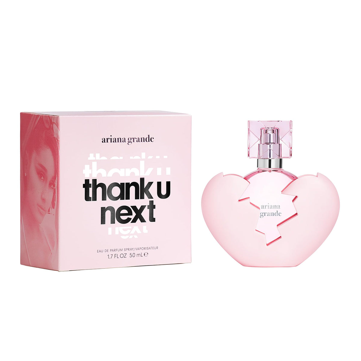 Détails de la bouteille Ariana Grande Thank U, Next avec capuchon rose