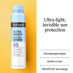 Détails de la bouteille de Brume Solaire Neutrogena Ultra Sheer SPF 45