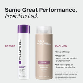 Détails de la bouteille de shampooing Paul Mitchell Extra-Body