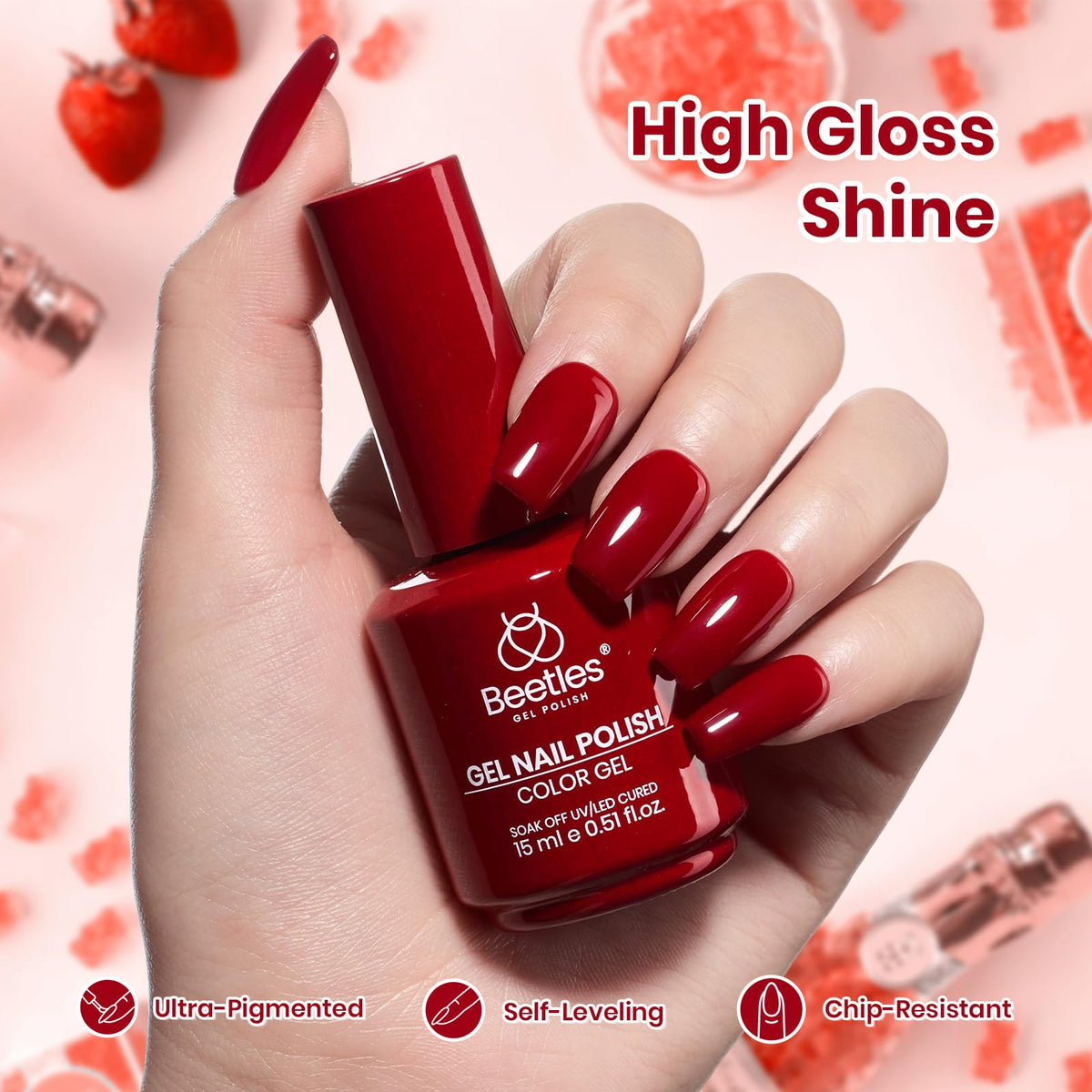 Détails de la bouteille de vernis gel rouge Berry Naughty