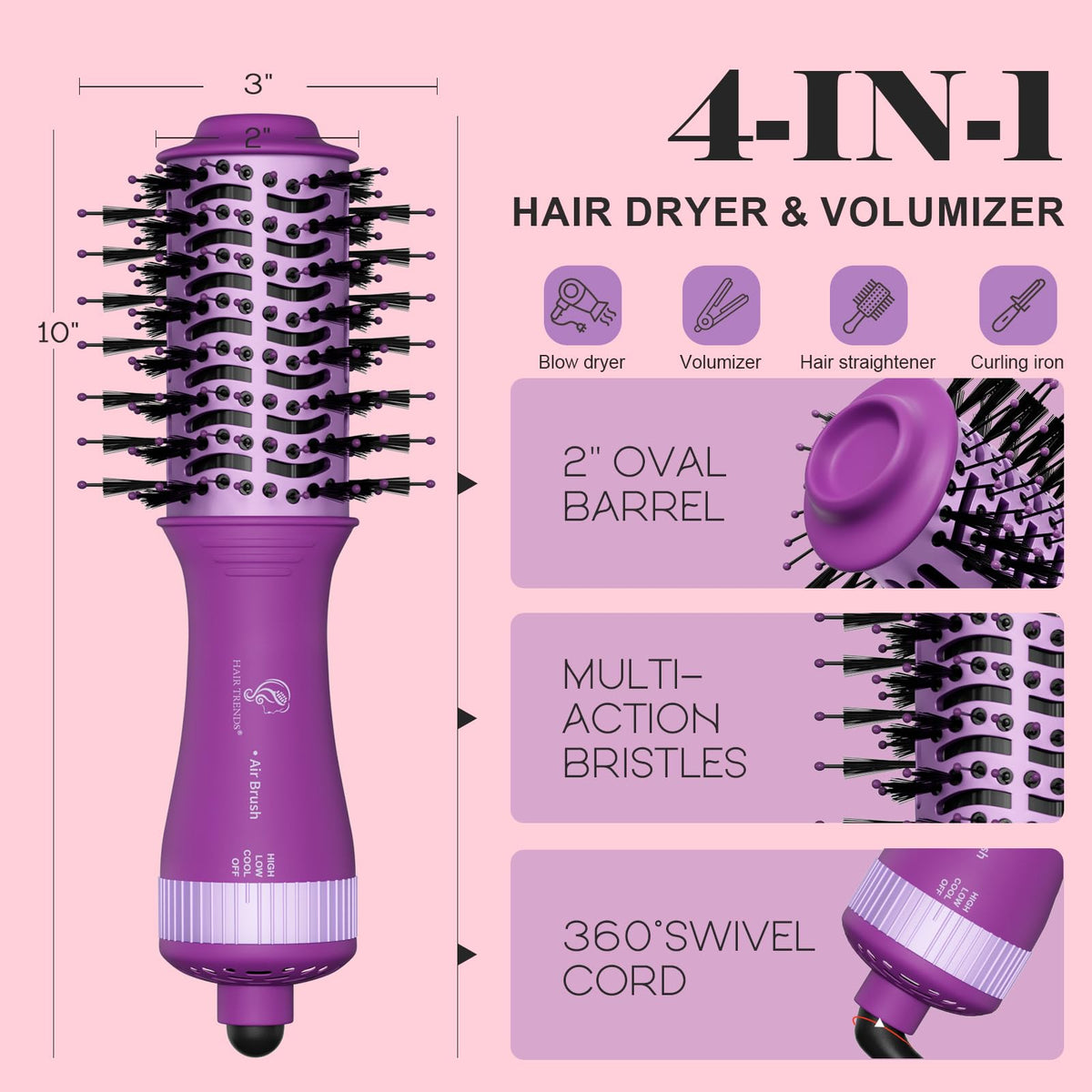 Détails de la brosse Hair trends avec brins en titane