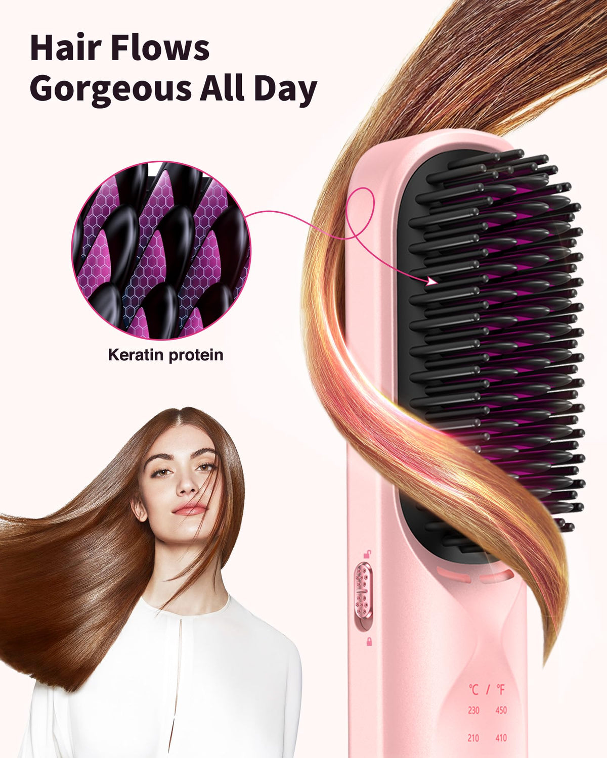 Détails de la brosse lissante Bopcal rose poudré