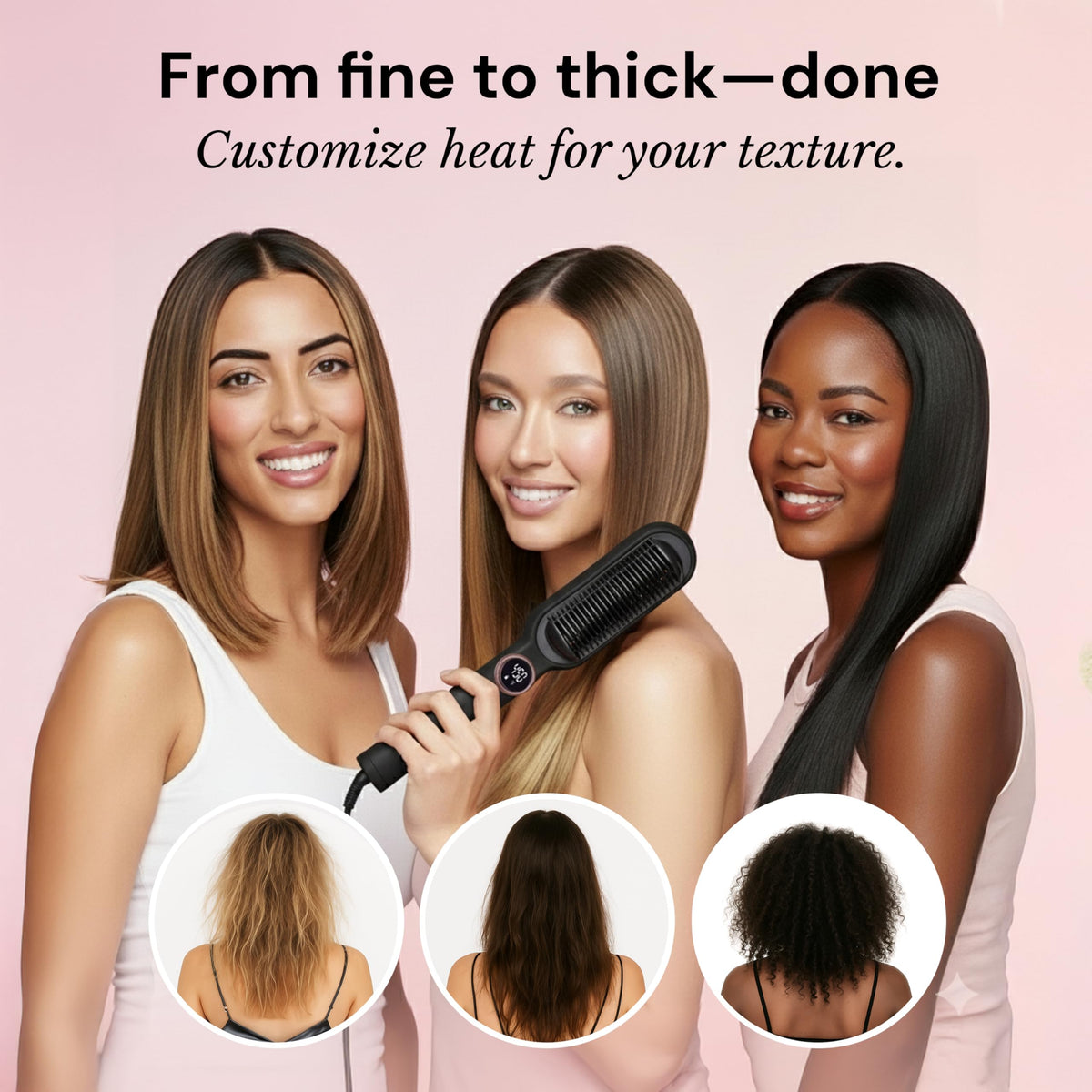 Détails de la brosse lissante L'ANGE HAIR avec température numérique
