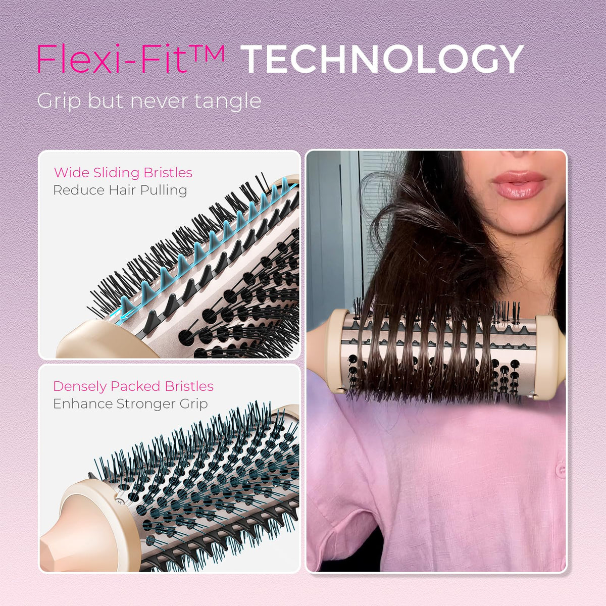 Détails de la brosse thermique TYMO STYLUX 1,7" avec poils ajustables