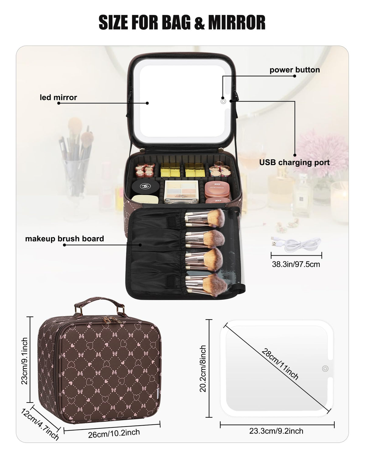 Détails de la fermeture à glissière de la trousse de maquillage