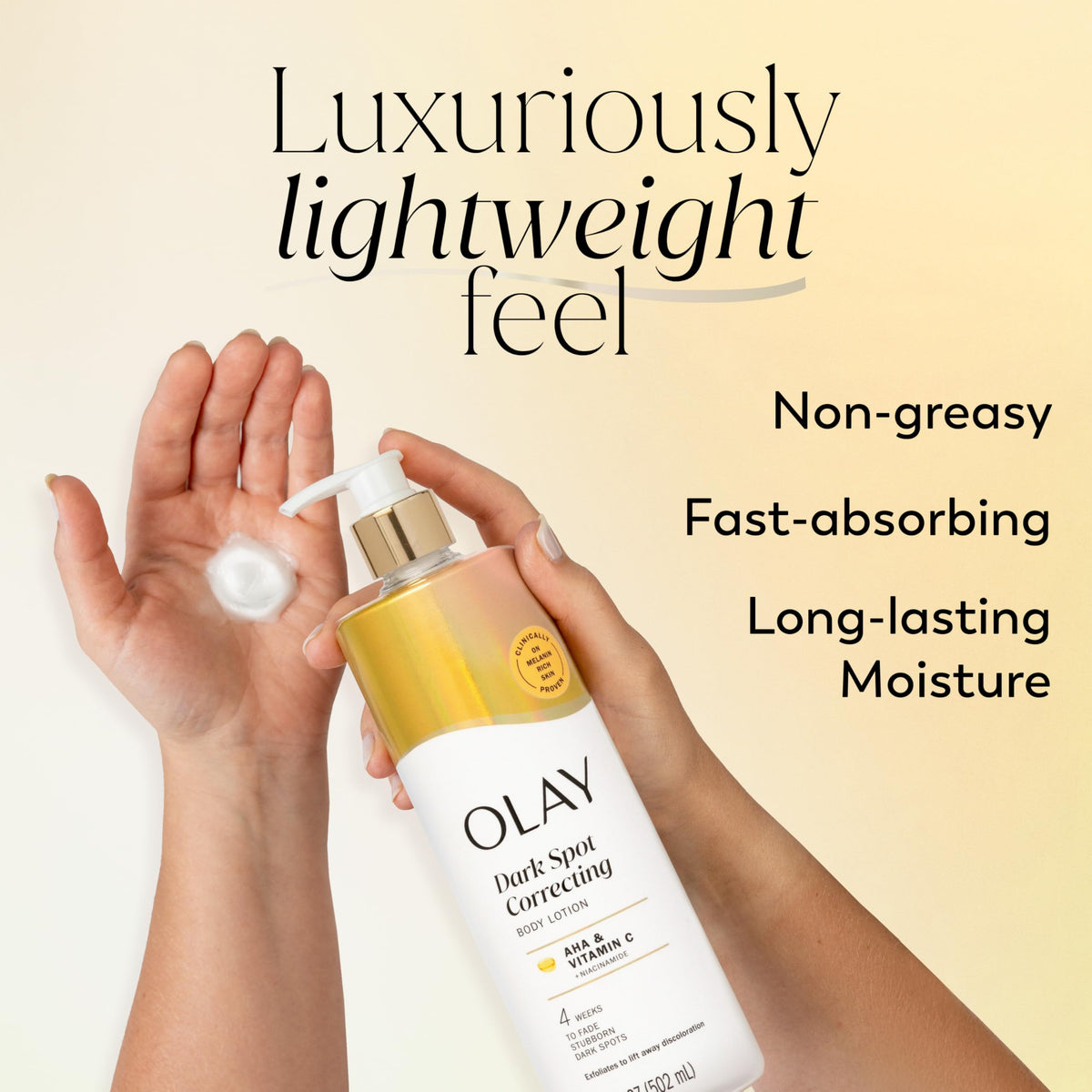 Détails de la lotion Olay avec texture crémeuse
