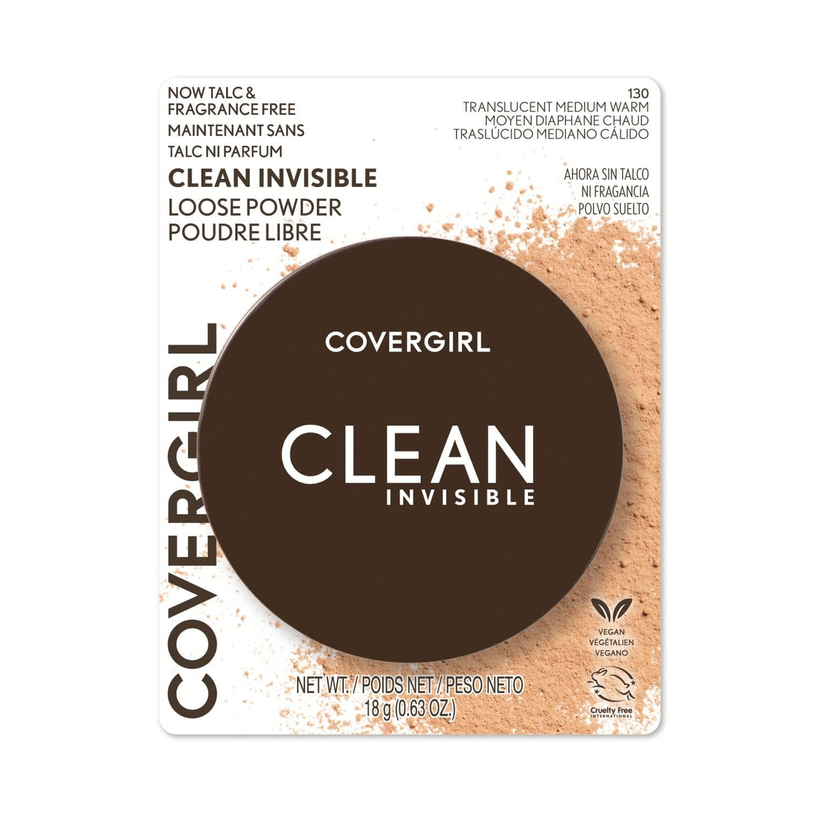 Détails de la poudre libre COVERGIRL 68g montrant les ingrédients