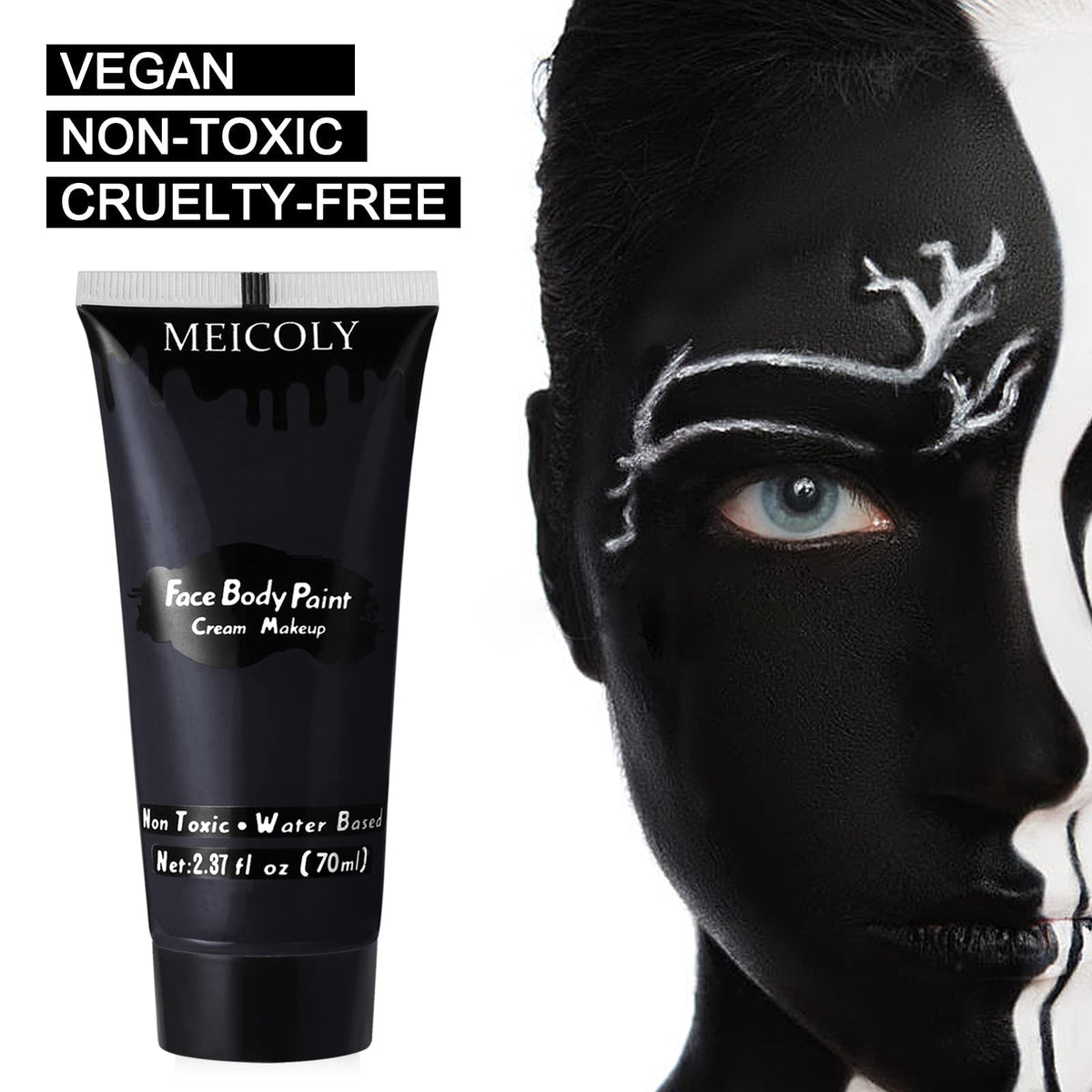 Détails de la texture crémeuse de la peinture corporelle noire MEICOLY
