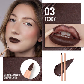 Détails de la texture crémeuse du crayon à lèvres Oulac 03 Teddy