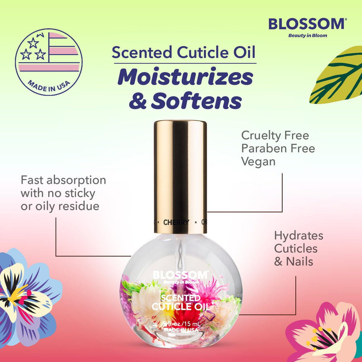Détails de la texture de l'huile pour cuticules Blossom