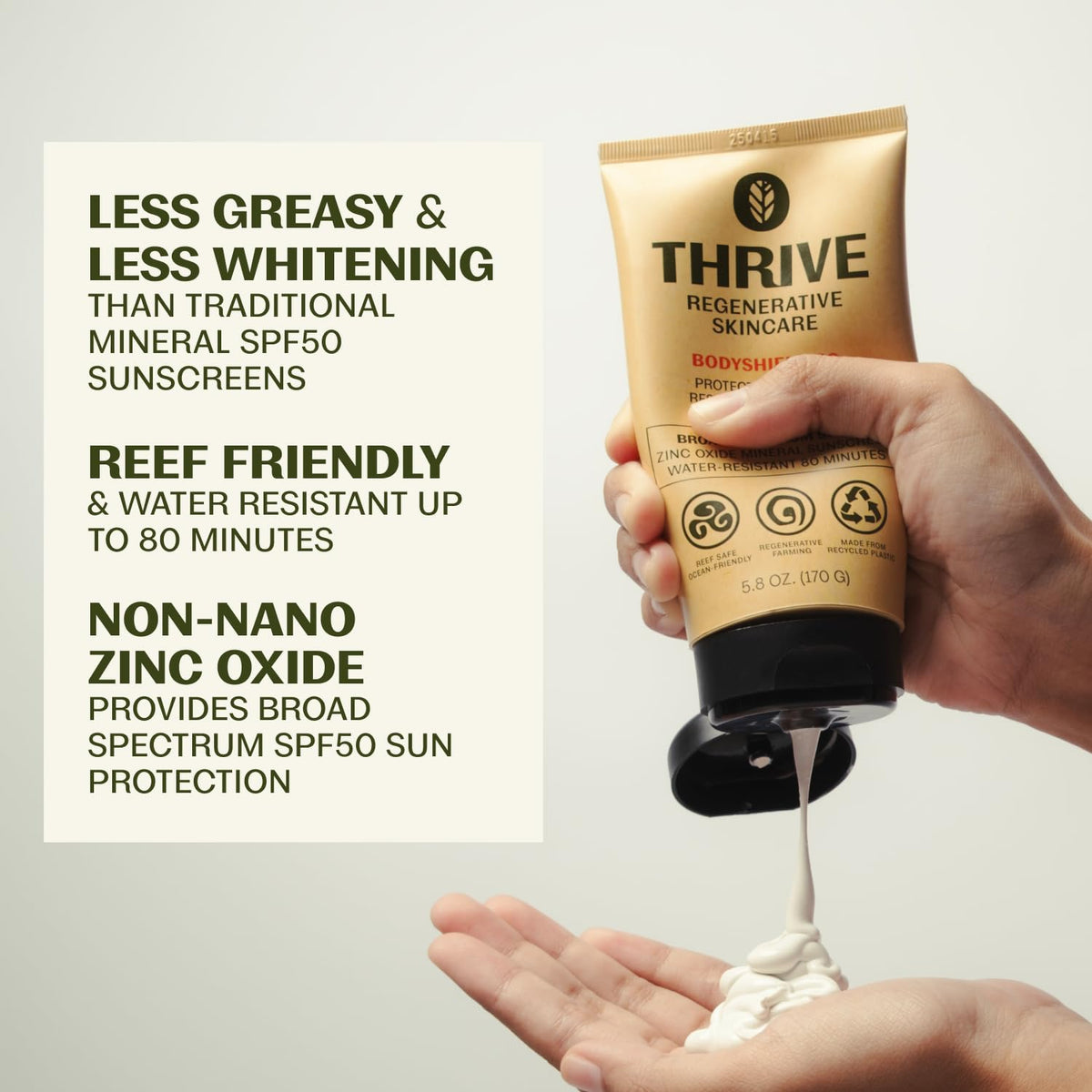Détails de la texture de la crème solaire Thrive Natural Care