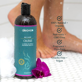 Détails de la texture du gel douche prébiotique Aleavia