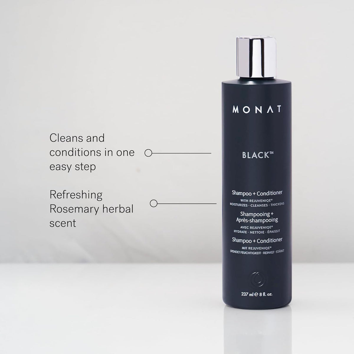 Détails de la texture du Shampooing et Après-shampoing Noir MONAT