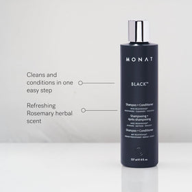 Détails de la texture du Shampooing et Après-shampoing Noir MONAT