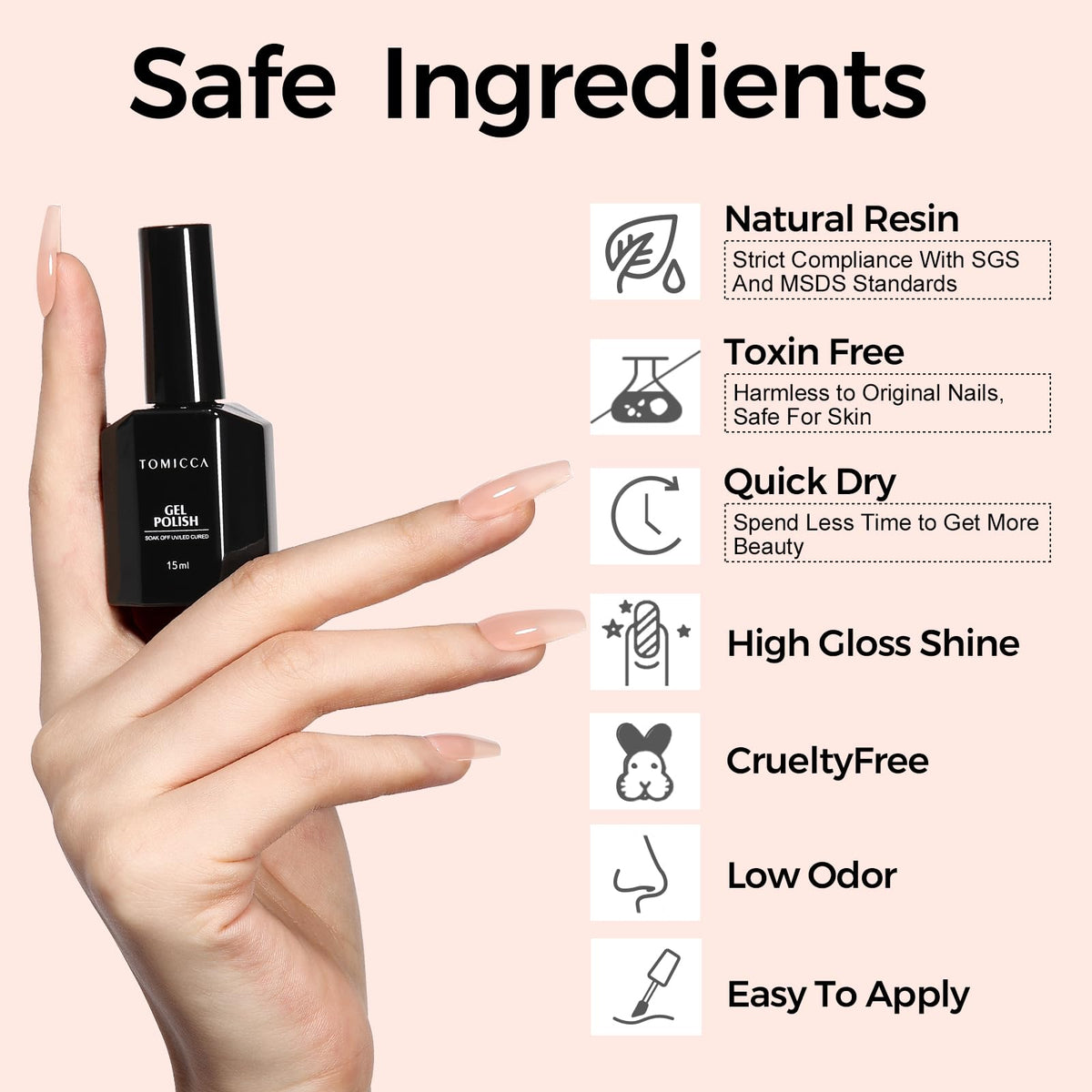 Détails de la texture du vernis gel TOMICCA sur un ongle