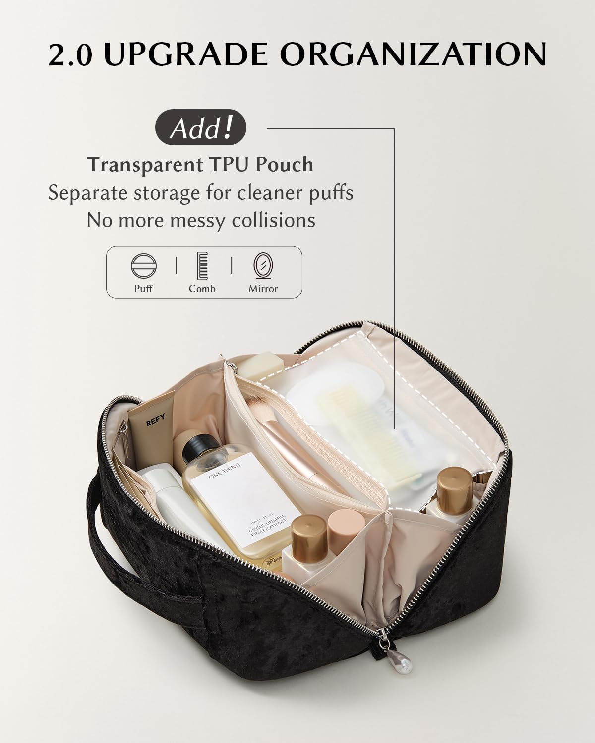 Détails de la trousse de maquillage avec pendentif chic