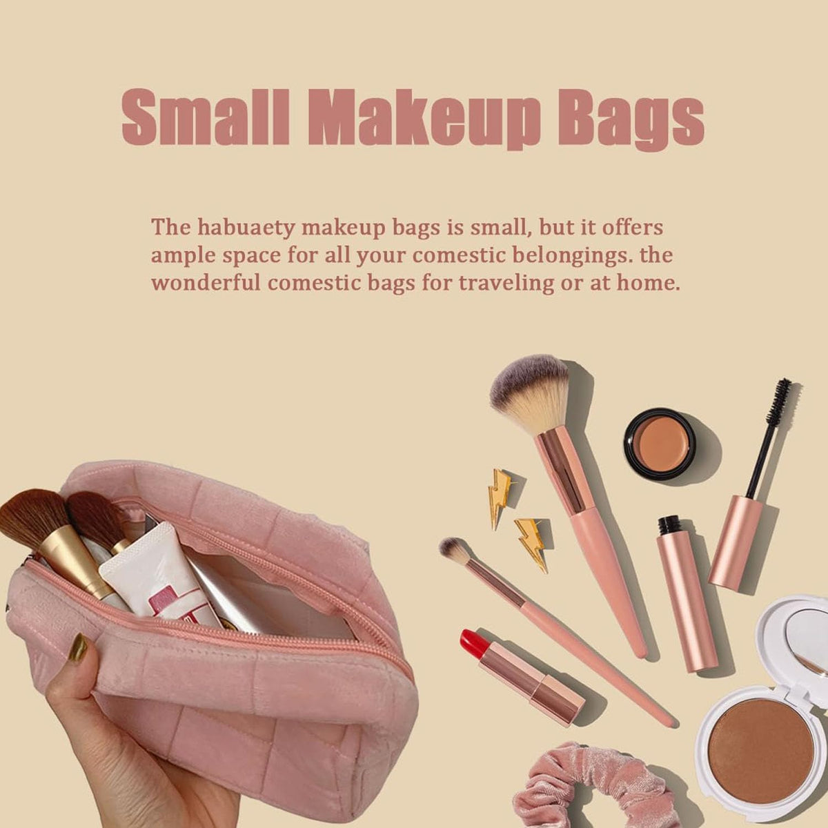Détails de la trousse de maquillage HABUAETY avec fermeture éclair